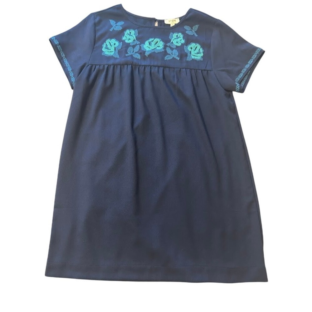 Umgee Blue Dress Floral Embroidered Short Sleeve Mini‎ Casual Cute Women's Small